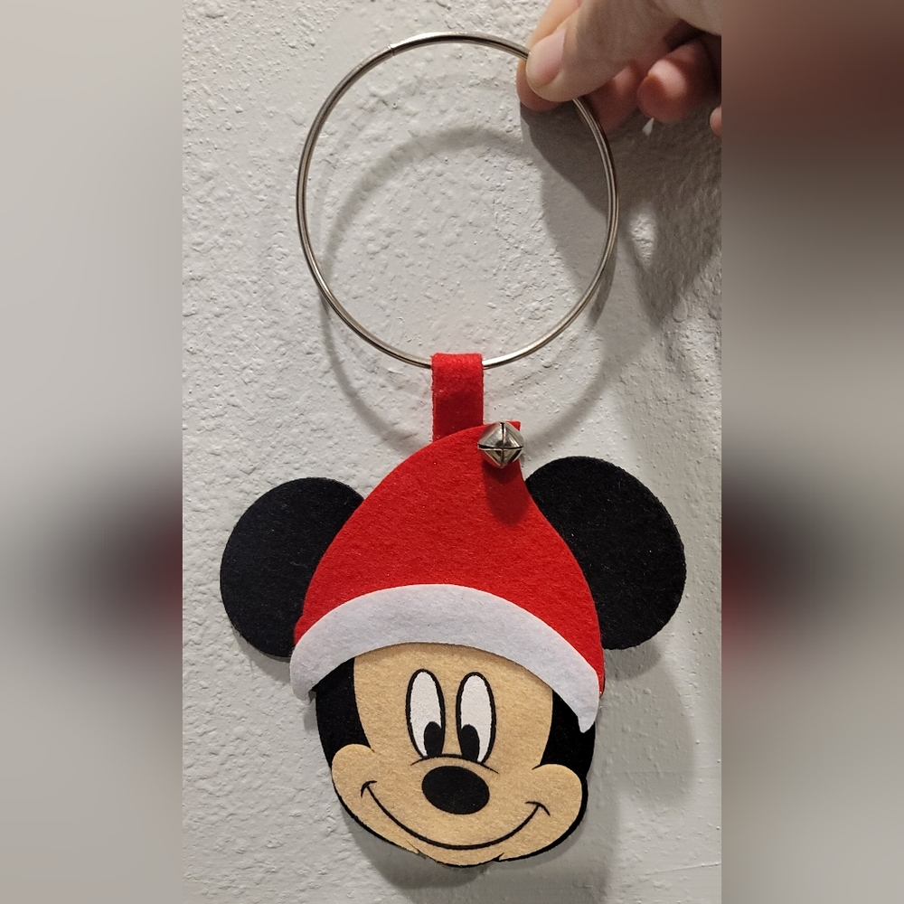 Disney Store Mickey Mouse Christmas Felt Door Knob Hanger With Bell